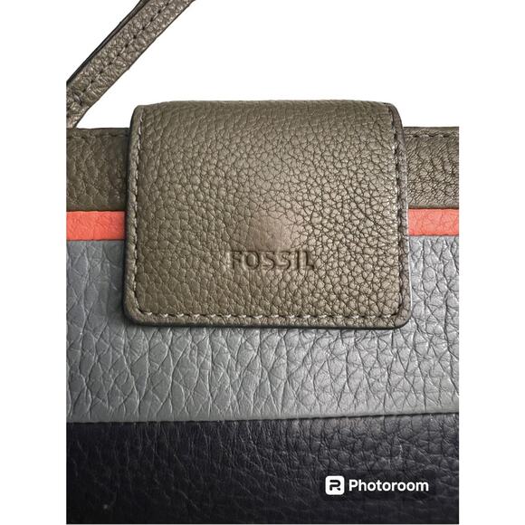 Fossil Wallet Striped Pebble Leather Clutch Tab Closure CC Zip Coin - Picture 2 of 9